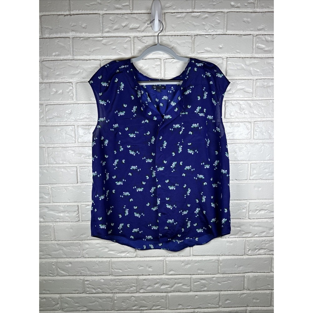 Gap XL Blue Floral‎ Sleeveless Blouse Coastal Cottagecore Lightweight Top